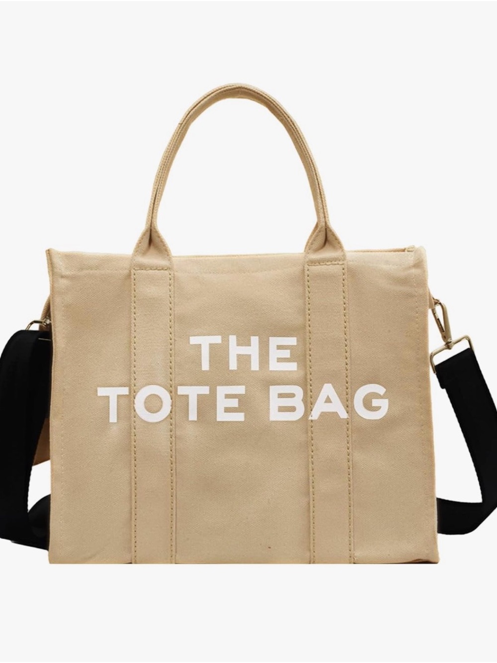 Beige Canvas Tote Bag with 'THE TOTE BAG' Print